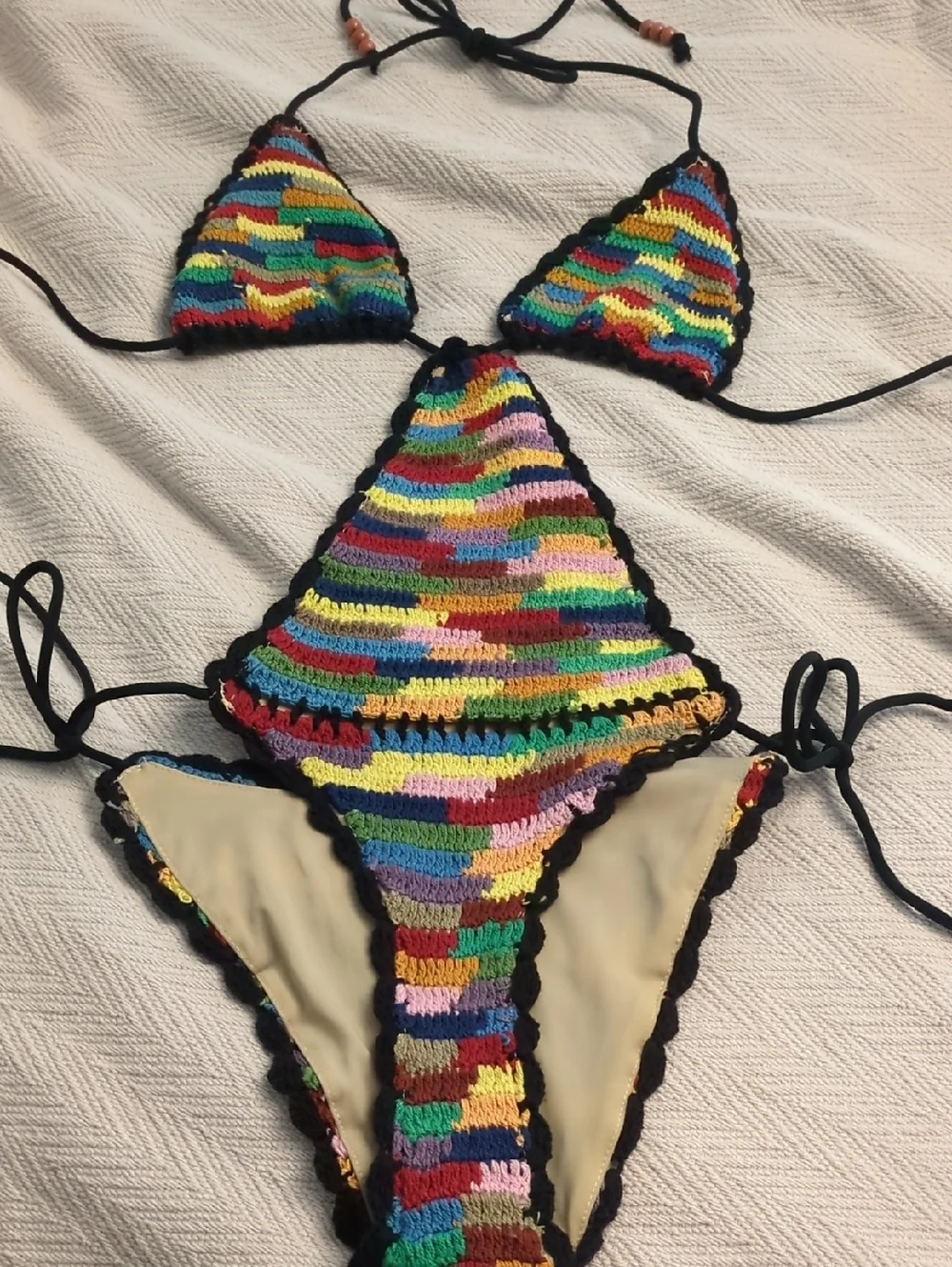 Free People It's Not Cool Multicolor Crochet Triangle One Piece Swimsuit Sz XS/S